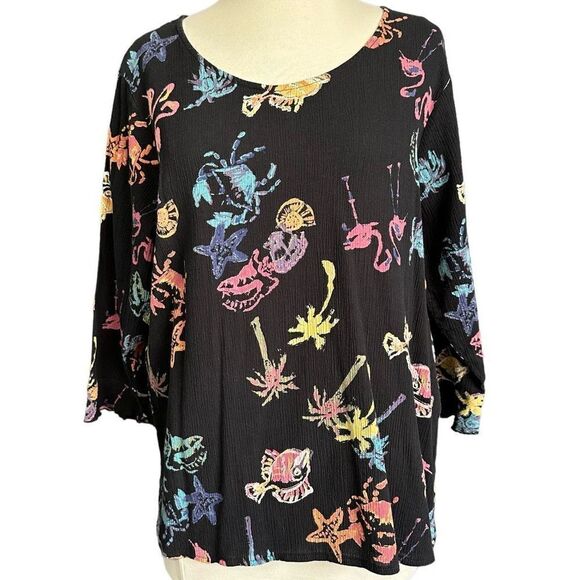 Vintage Rare HTF 90s Under The Sea Ocean Beach Flamingo Print Flutter Sleeve Art - Picture 2 of 9